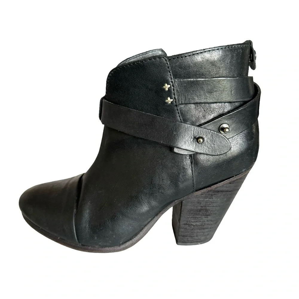 Rag & Bone Harrow Black Leather Heeled Ankle Boots Booties